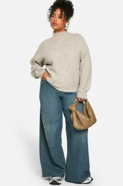 Jumpers*boohoo Plus Soft Knit High Neck Jumper taupe