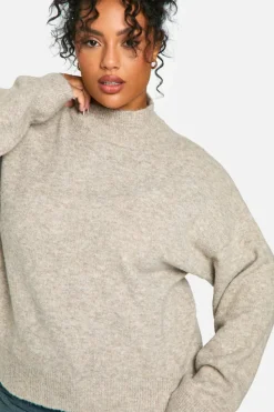 Jumpers*boohoo Plus Soft Knit High Neck Jumper taupe