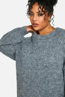 Jumpers|Jumpers & Cardigans*boohoo Plus Soft Knit Longline Jumper charcoal