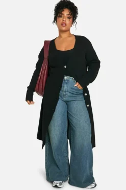 Cardigans|Jumpers & Cardigans*boohoo Plus Soft Knit Longline Knitted Cardigan black