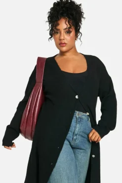 Cardigans|Jumpers & Cardigans*boohoo Plus Soft Knit Longline Knitted Cardigan black