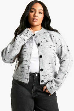 Cardigans|Jumpers & Cardigans*boohoo Plus Soft Knit Marl Boxy Knitted Cardigan grey