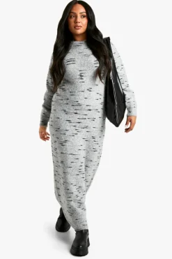 Maxi Dresses|Jumper Dresses*boohoo Plus Soft Knit Marl Knitted Maxi Dress grey
