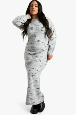 Maxi Dresses|Jumper Dresses*boohoo Plus Soft Knit Marl Knitted Maxi Dress grey