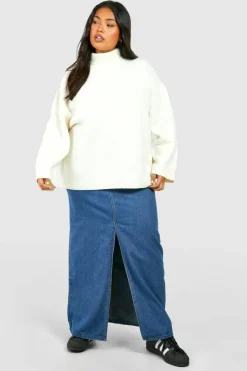 Jumpers|Knitwear*boohoo Plus Soft Knit Roll Neck Jumper stone