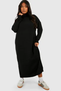 Midi Dresses|Jumper Dresses*boohoo Plus Soft Knit Roll Neck Midi Dress black