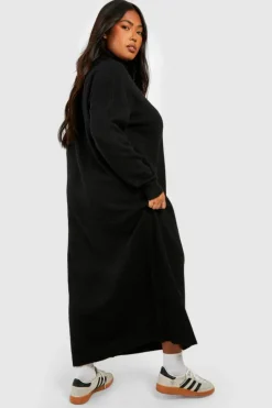Midi Dresses|Jumper Dresses*boohoo Plus Soft Knit Roll Neck Midi Dress black