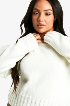 Jumpers|Jumpers & Cardigans*boohoo Plus Soft Knit Seam Detail Crew Neck Slouchy Jumper ecru