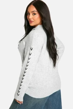 Oversized Jumpers|Jumpers*boohoo Plus Soft Knit Stitch Detail Oversized Jumper grey