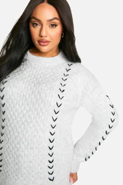 Oversized Jumpers|Jumpers*boohoo Plus Soft Knit Stitch Detail Oversized Jumper grey