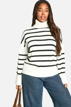 Jumpers|Up To 80% Off Winter Warmers*boohoo Plus Soft Knit Stripe Jumper ivory