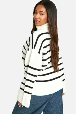 Jumpers|Up To 80% Off Winter Warmers*boohoo Plus Soft Knit Stripe Jumper ivory