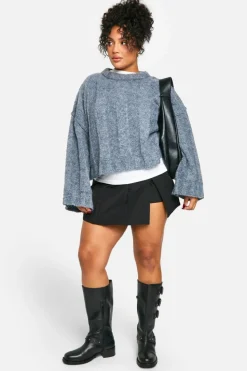 Jumpers*boohoo Plus Soft Knit Wide Rib Exposed Seam Jumper charcoal