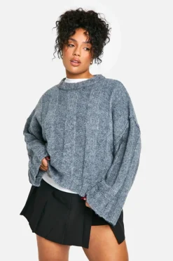 Jumpers*boohoo Plus Soft Knit Wide Rib Exposed Seam Jumper charcoal