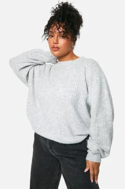 Jumpers|Jumpers & Cardigans*boohoo Plus Soft Rib Knit Balloon Sleeve Jumper grey