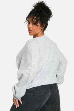 Jumpers|Jumpers & Cardigans*boohoo Plus Soft Rib Knit Balloon Sleeve Jumper grey