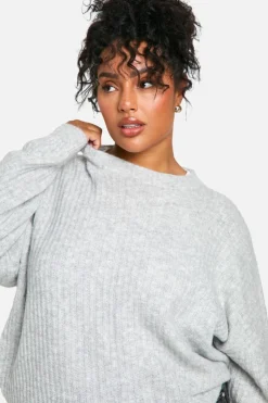 Jumpers|Jumpers & Cardigans*boohoo Plus Soft Rib Knit Balloon Sleeve Jumper grey
