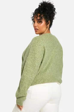 Jumpers*boohoo Plus Soft Rib Knit Balloon Sleeve Jumper khaki