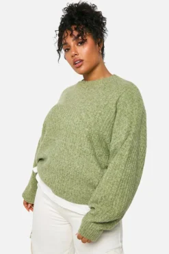 Jumpers*boohoo Plus Soft Rib Knit Balloon Sleeve Jumper khaki