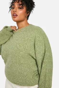 Jumpers*boohoo Plus Soft Rib Knit Balloon Sleeve Jumper khaki