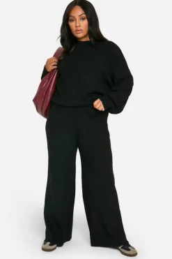 Jumpers*boohoo Plus Soft Rib Knit Balloon Sleeve Jumper black
