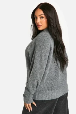 Cardigans*boohoo Plus Soft Rib Knit Bomber Cardigan charcoal