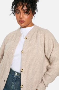 Cardigans*boohoo Plus Soft Rib Knit Bomber Cardigan oatmeal