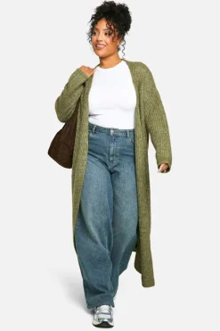 Cardigans|Jumpers & Cardigans*boohoo Plus Soft Rib Knit Edge To Edge Maxi Cardigan khaki