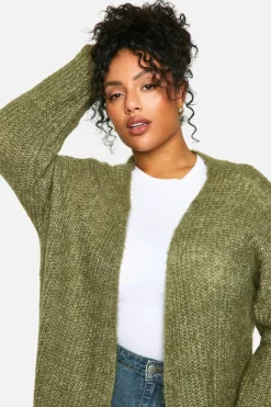 Cardigans|Jumpers & Cardigans*boohoo Plus Soft Rib Knit Edge To Edge Maxi Cardigan khaki