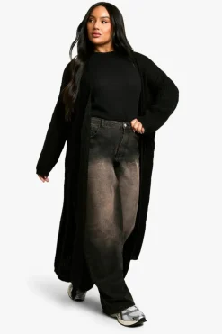 Cardigans|Jumpers & Cardigans*boohoo Plus Soft Rib Knit Edge To Edge Maxi Cardigan black