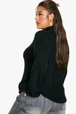 Jumpers|Jumpers & Cardigans*boohoo Plus Soft Rib Knit Half Zip Collar Jumper black