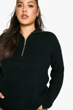 Jumpers|Jumpers & Cardigans*boohoo Plus Soft Rib Knit Half Zip Collar Jumper black