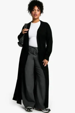 Cardigans*boohoo Plus Soft Rib Knit Longlie Maxi Edge To Edge Cardigan black