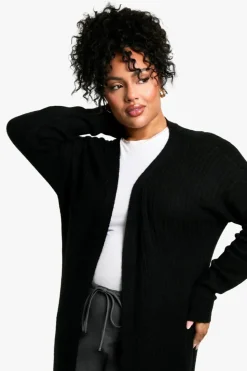 Cardigans*boohoo Plus Soft Rib Knit Longlie Maxi Edge To Edge Cardigan black