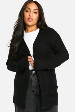 Cardigans|Knitwear*boohoo Plus Soft Rib Knit Slouchy Boyfriend Cardigan black