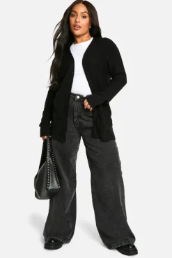 Cardigans|Knitwear*boohoo Plus Soft Rib Knit Slouchy Boyfriend Cardigan black