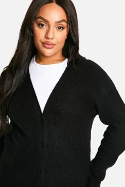 Cardigans|Knitwear*boohoo Plus Soft Rib Knit Slouchy Boyfriend Cardigan black