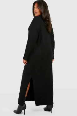 Jumper Dresses|Jumper Dresses*boohoo Plus Soft Rib Polo Midaxi Dress black