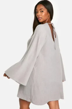 Smock Dresses|Mini Dresses*boohoo Plus Soft Rib Tie back Smock Dress grey marl