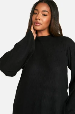 Smock Dresses|Mini Dresses*boohoo Plus Soft Rib Tie back Smock Dress black