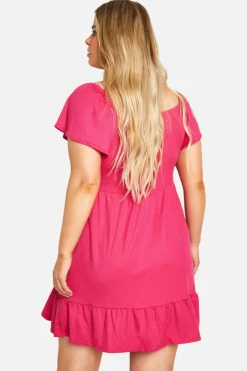 Smock Dresses|Wrap Dresses*boohoo Plus Soft Rib Wrap Tiered Smock Dress hot pink