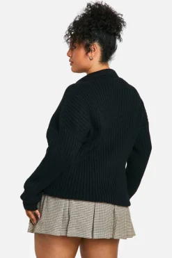 Jumpers|Jumpers & Cardigans*boohoo Plus Soft Wide Rib Knit Collared Jumper black