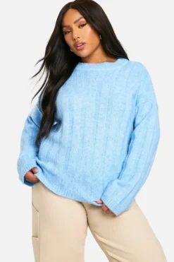 Oversized Jumpers|Jumpers*boohoo Plus Soft Wide Rib Oversized Jumper sky blue