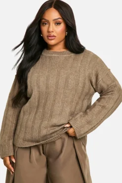 Oversized Jumpers|Jumpers*boohoo Plus Soft Wide Rib Oversized Jumper mocha