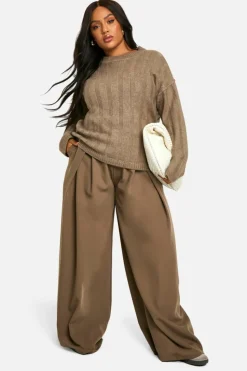 Oversized Jumpers|Jumpers*boohoo Plus Soft Wide Rib Oversized Jumper mocha