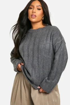 Oversized Jumpers|Jumpers*boohoo Plus Soft Wide Rib Oversized Jumper charcoal