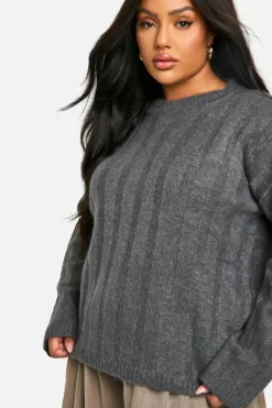 Oversized Jumpers|Jumpers*boohoo Plus Soft Wide Rib Oversized Jumper charcoal