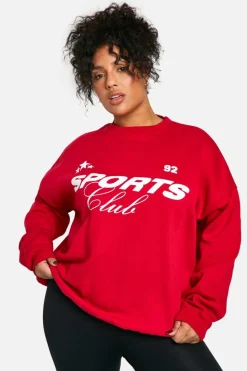 Sweatshirts|Hoodies & Sweatshirts*boohoo Plus Sports Club Oversized Sweatshirt red