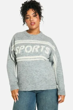 Jumpers*boohoo Plus Sports Crew Neck Knitted Jumper ash grey