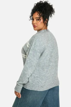 Jumpers*boohoo Plus Sports Crew Neck Knitted Jumper ash grey
